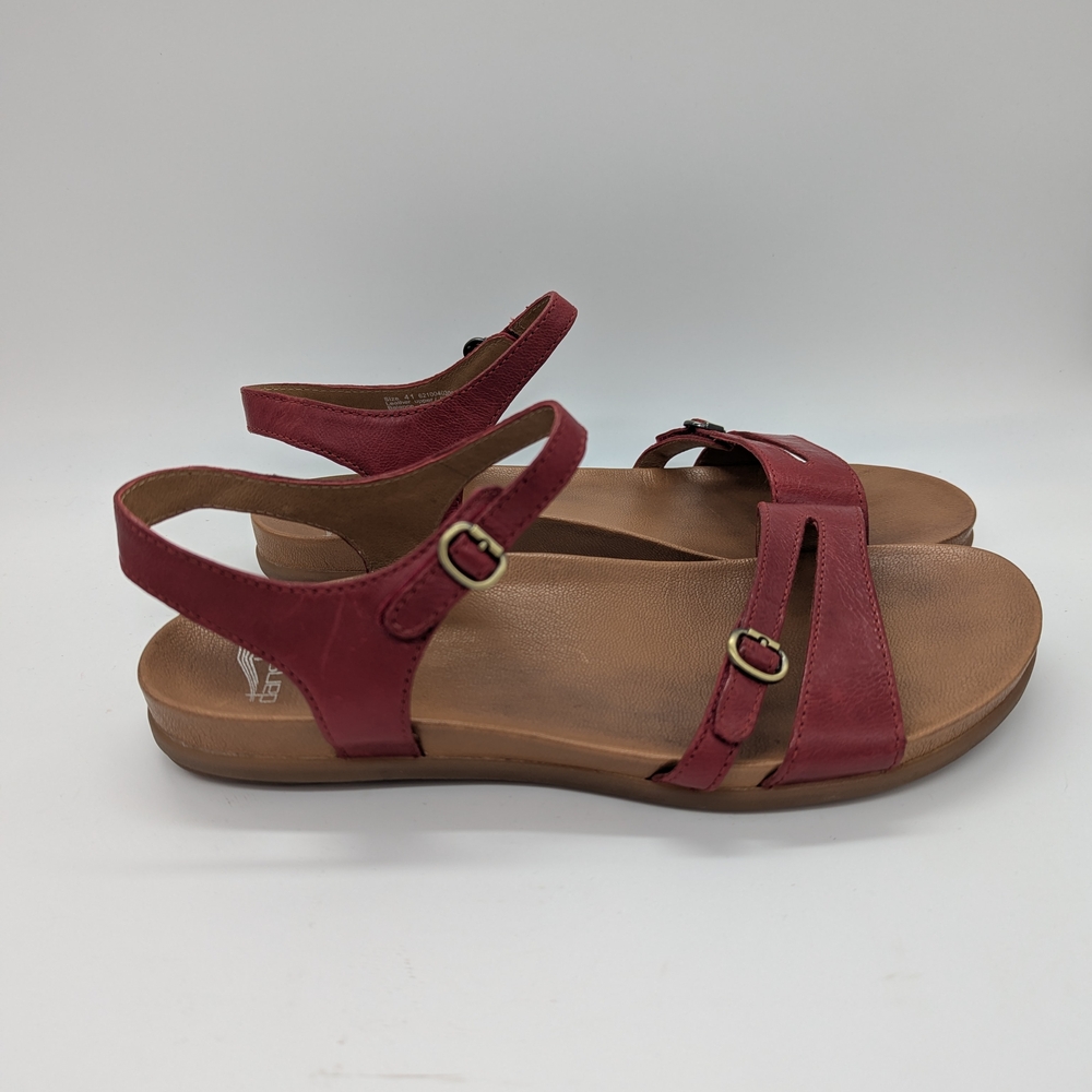 Dansko Women's Janelle Glazed Leather Red Casual Sandals EU 41/ US 10.5/11